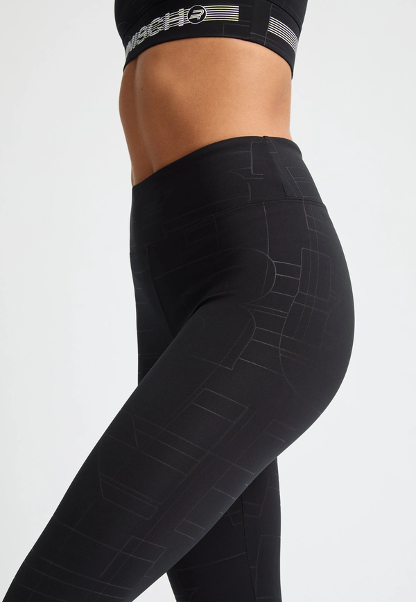 Røhnisch Logo Effect High Waist Tights Black Logo Emboss - Røhnisch