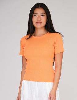 Rib knit short sleeve top  - A-view