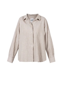 Blue Dagfrid Cotton/linen Shirt Khaki Melange - Blue Sportswear