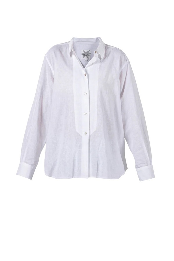 Blue Dagfrid Cotton/linen Shirt White - Blue Sportswear