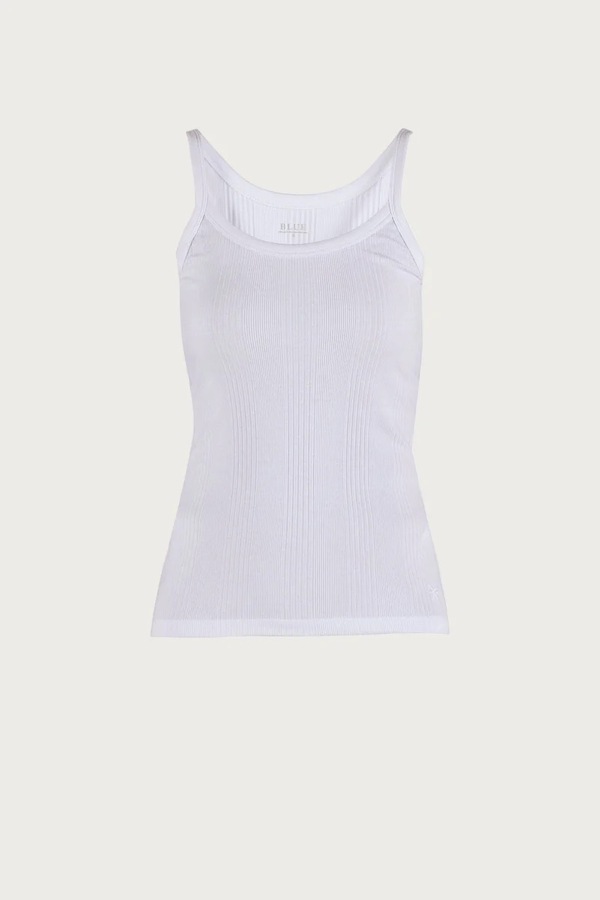 Blue Leslie Rib Tank Top White - Blue Sportswear